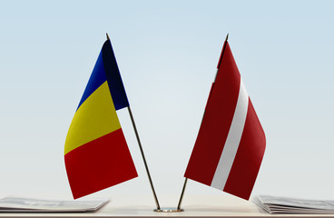 Two flags of Romania and Latvia