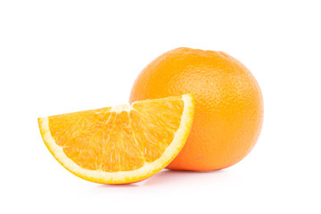 Close up fresh orange fruit slice isolated on white background