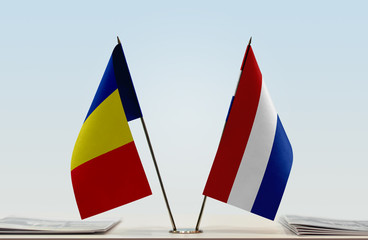 Two flags of Romania and Netherlands