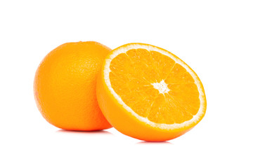 Fresh orange fruit slice isolated on white background