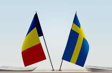 Two flags of Romania and Sweden