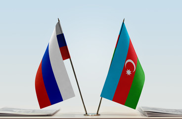 Two flags of Russia and Azerbaijan