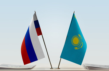 Two flags of Russia and Kazakhstan