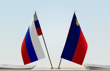 Two flags of Russia and Liechtenstein