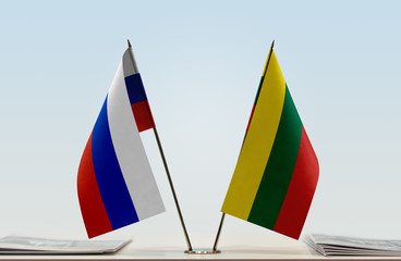 Two flags of Russia and Lithuania
