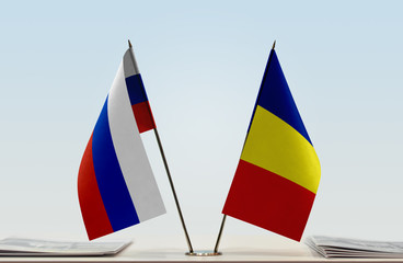 Two flags of Russia and Romania