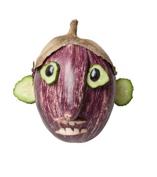 Idea of making a face with eggplant and cucumber