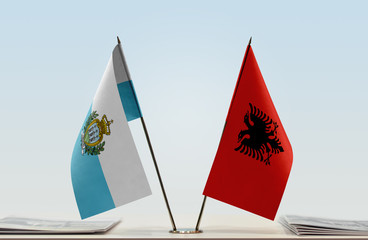 Two flags of San Marino and Albania