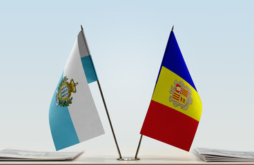 Two flags of San Marino and Andorra