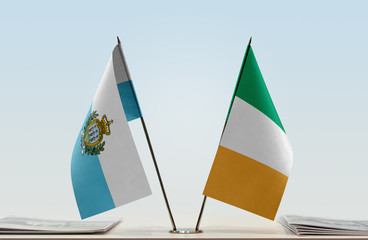 Two flags of San Marino and Ireland