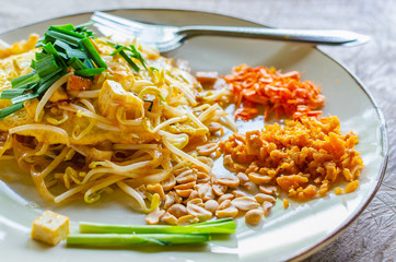 Pad Thai, stir fired rice noodle famous and delicious Thai food.