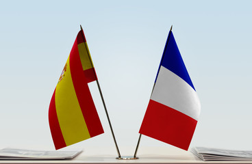 Two flags of Spain and France