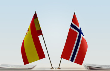 Two flags of Spain and Norway