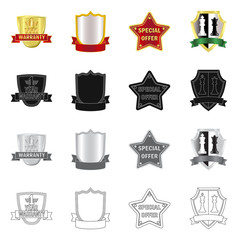 Vector illustration of emblem and badge symbol. Set of emblem and sticker stock symbol for web.