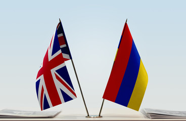 Fototapeta na wymiar Two flags of United Kingdom and Armenia