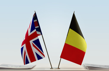 Two flags of United Kingdom and Belgium
