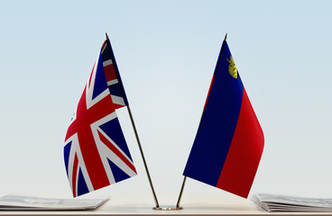 Two flags of United Kingdom and Liechtenstein