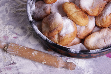 Homemade donuts sprinkled with sugar