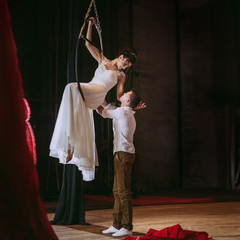 Acrobats couple on the stage