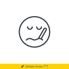 Sick (Fever) Emoji (Emoticon) Icon / Vector - In Line / Stroke Design