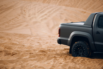 Off-Roading in the Desert with a Powerful Pickup Truck. Offroad trip and rental serivice