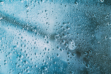 Water Drops Rain Blue Glass Background 