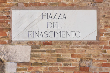 Urbino, Italy, Renaissance square marble plate, ancient and historical medieval city
