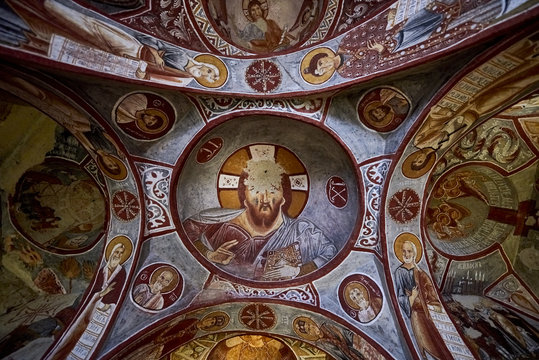 Göreme, Cappadocia, Turkey - 350 carved Byzantine churches in the Turkish capital of Cappadocia. Frescos from the period iconoclasm, as well as later, the oldest come from the ninth century.