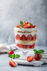 Trifle. layered dessert with fresh strawberry and cream cheese