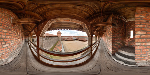 Interior of medieval castle at the summer with blue sky. 3D spherical panorama with 360 degree...