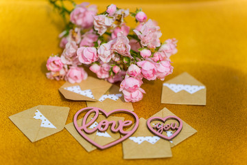 small envelopes with heart and flowers, love letters