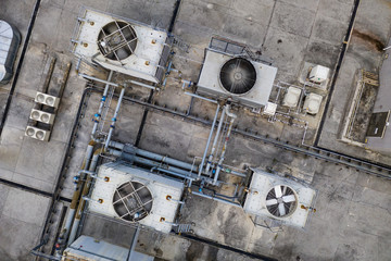 Top view of cooling tower at roof top of the building