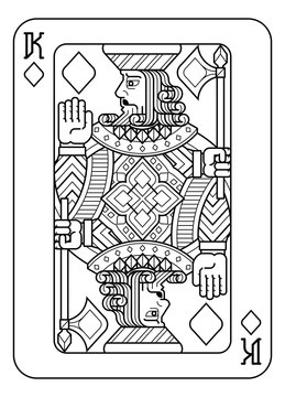 A playing card king of Diamonds in black and white from a new modern original complete full deck design. Standard poker size.