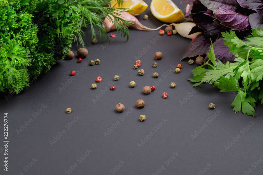 Canvas Prints Collection of herbs and spices on a black background