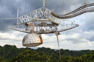 The Arecibo Observatory radio telescope in the hills of Arecibo, Puerto Rico