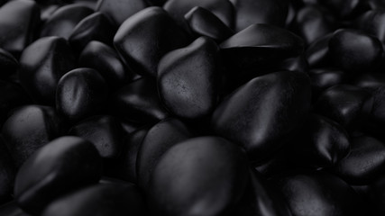 Abstract black nuggets. Rock or stones.  Dark matte background