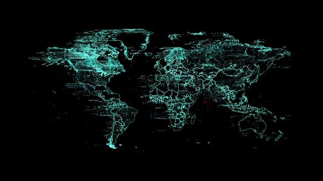World map glitch effect background. Motion graphic 2d design.