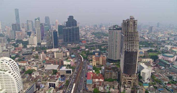 Thailand Bangkok Aerial v39 Panning around Yan Nawa and Bang Rak districts with riverfront view 3/18