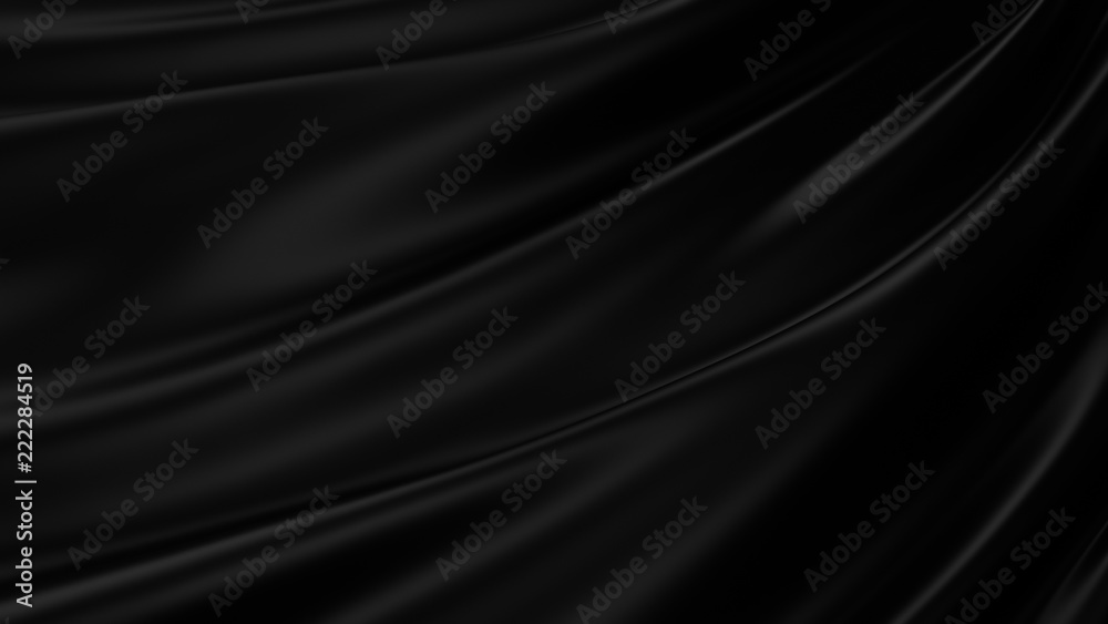 Wall mural black luxury cloth abstract background. dark liquid wave or black wavy folds silk or satin backgroun