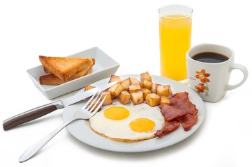 succulent breakfast with a glass of juice and a cup of coffee