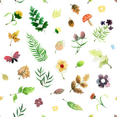 Obraz premium Autumn watercolor seamless pattern. Beautiful vector hand drawn texture.