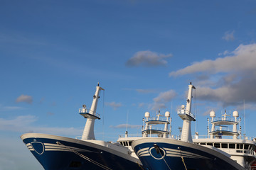 Front hulls of fishing boats
