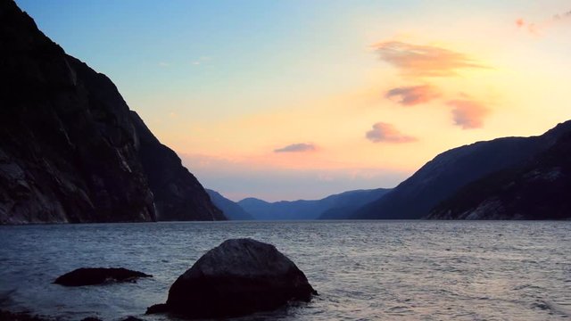 Sunset view in the Lysefjord in Norway