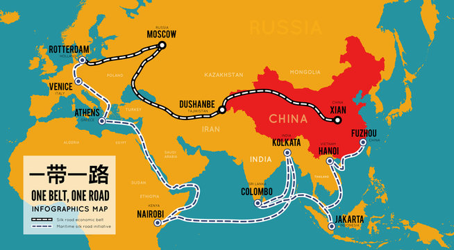 One Belt One Road. New Chinese Trade Silk Road. Map Infographics