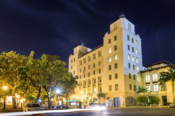 Fototapeta na wymiar Jose V. Toledo federal building and courthouse in San Juan, Puerto Rico, at night 