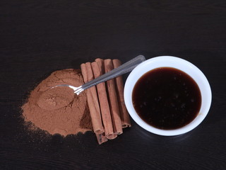 Cinnamon sticks and Powder on Wooden Background,Dalchini, Dalchini Powder and Honey on Wooden Background, Cinnamon and Honey on Wooden Background, 