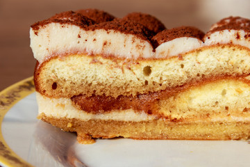 Traditional italian dessert tiramisu on a table