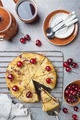 Homemade cherry crumble pie