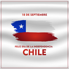 18 septiembre Chile FELIZ DÍA DE LA INDEPENDENCIA Celebration Card. English for Happy independence Day, Red and Blue flag stripe with star celebration brush style,
