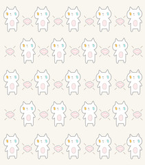 seamless doodle cute white cat pattern with pastel color.